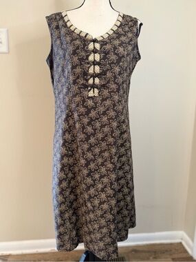 The Territory Ahead boho brown tan sleeveless leaf midi dress SZ 8